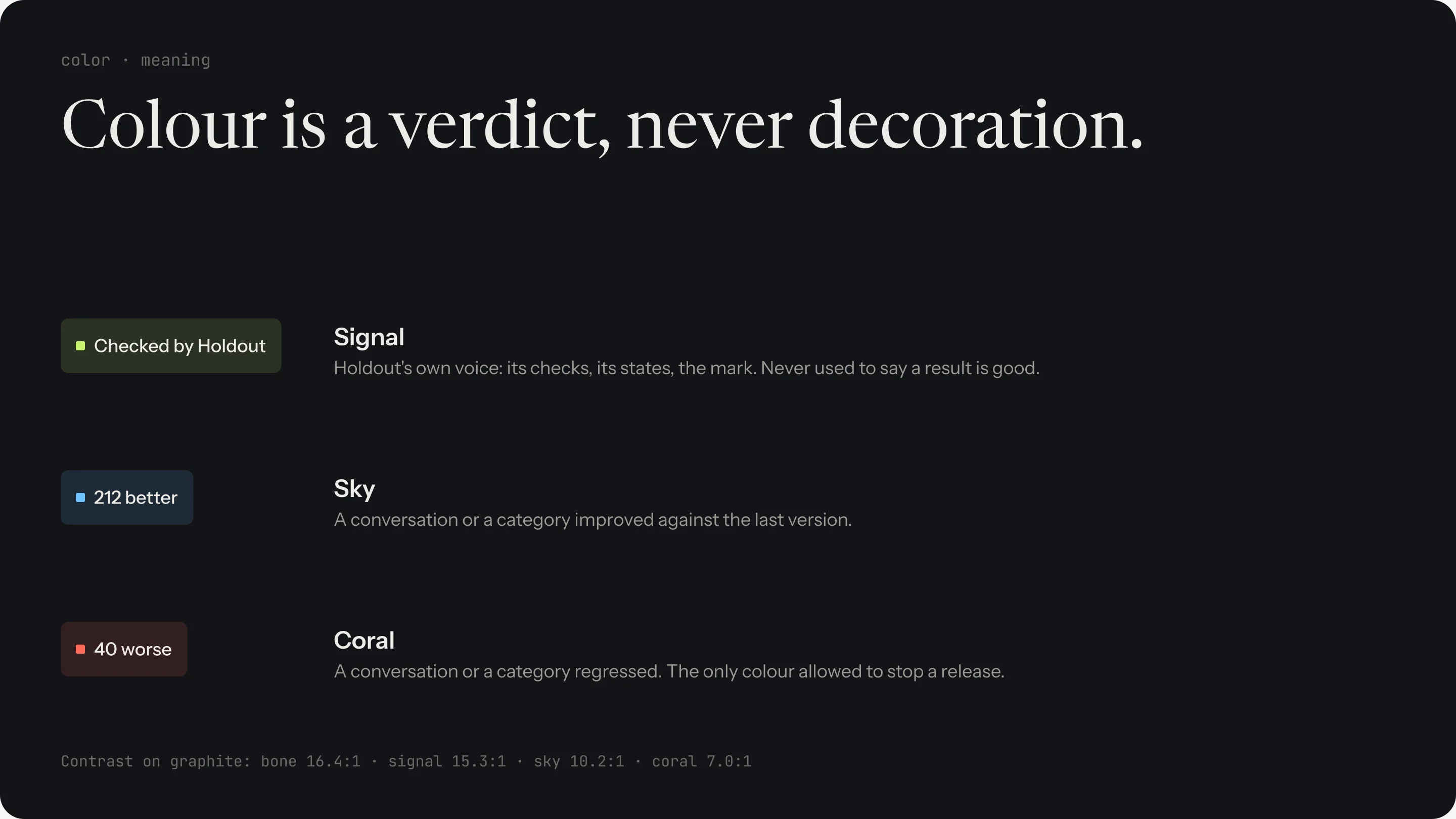 Colour meaning: signal, sky and coral, with contrast ratios