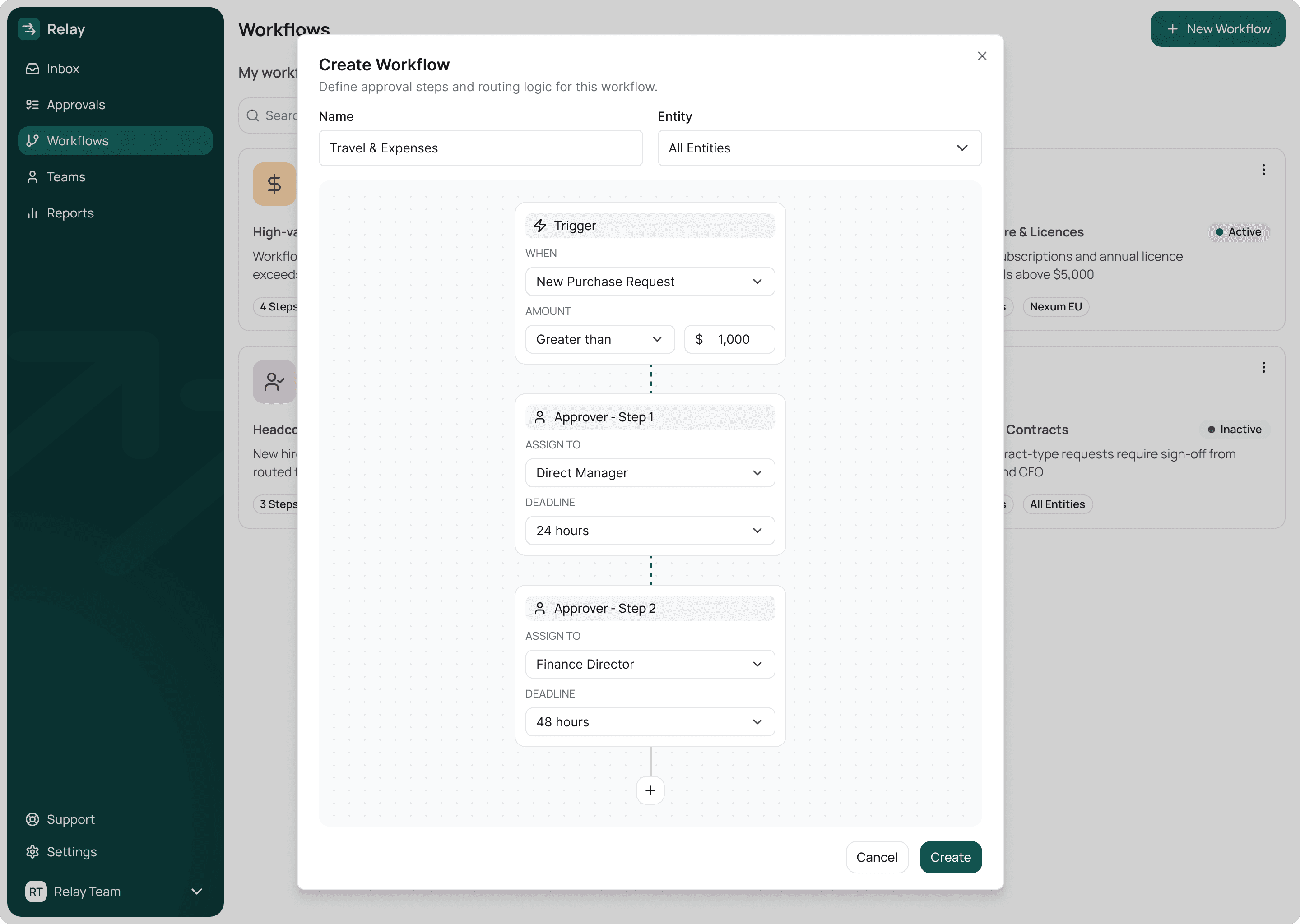 Workflow creation modal