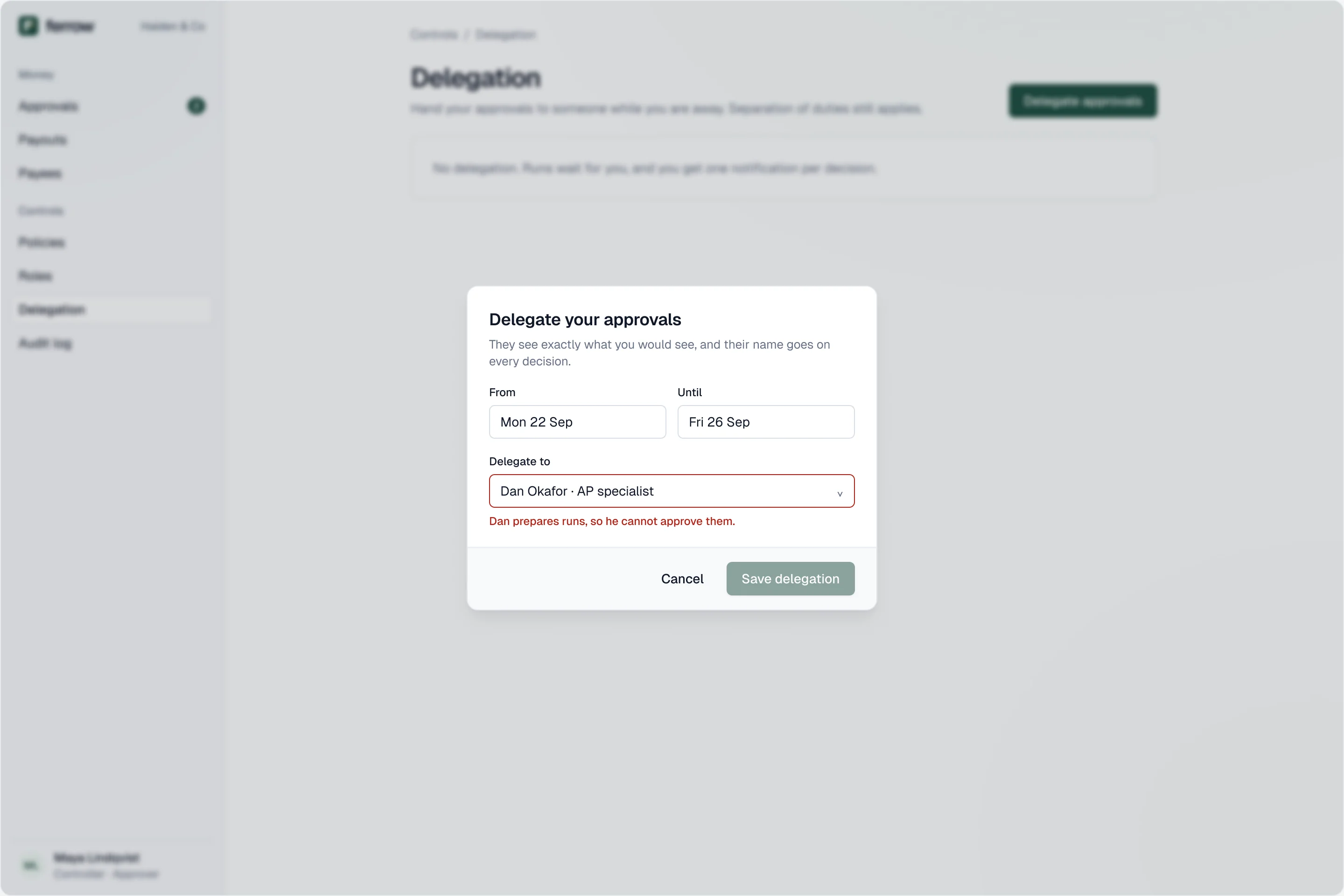 Delegation with separation of duties
