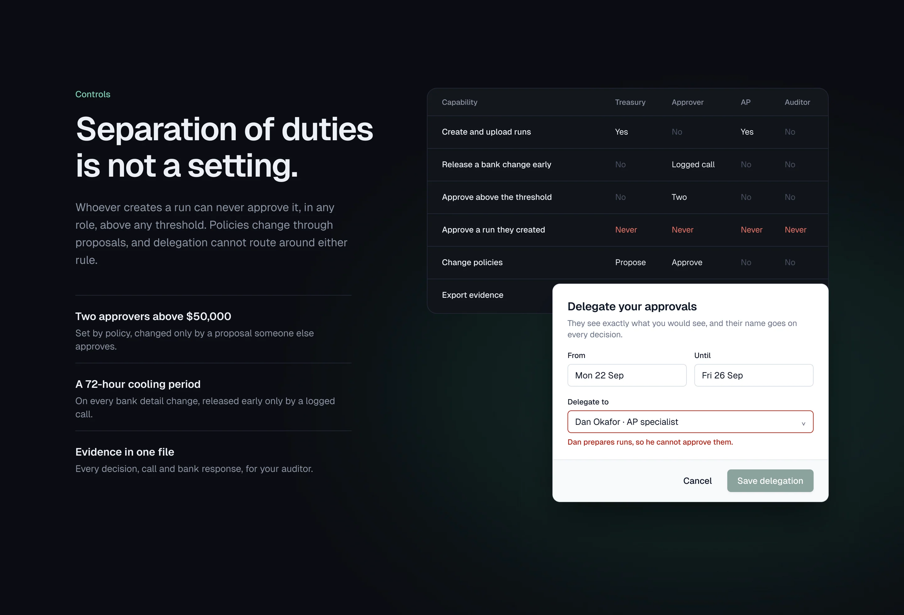 Ferrow landing page controls section