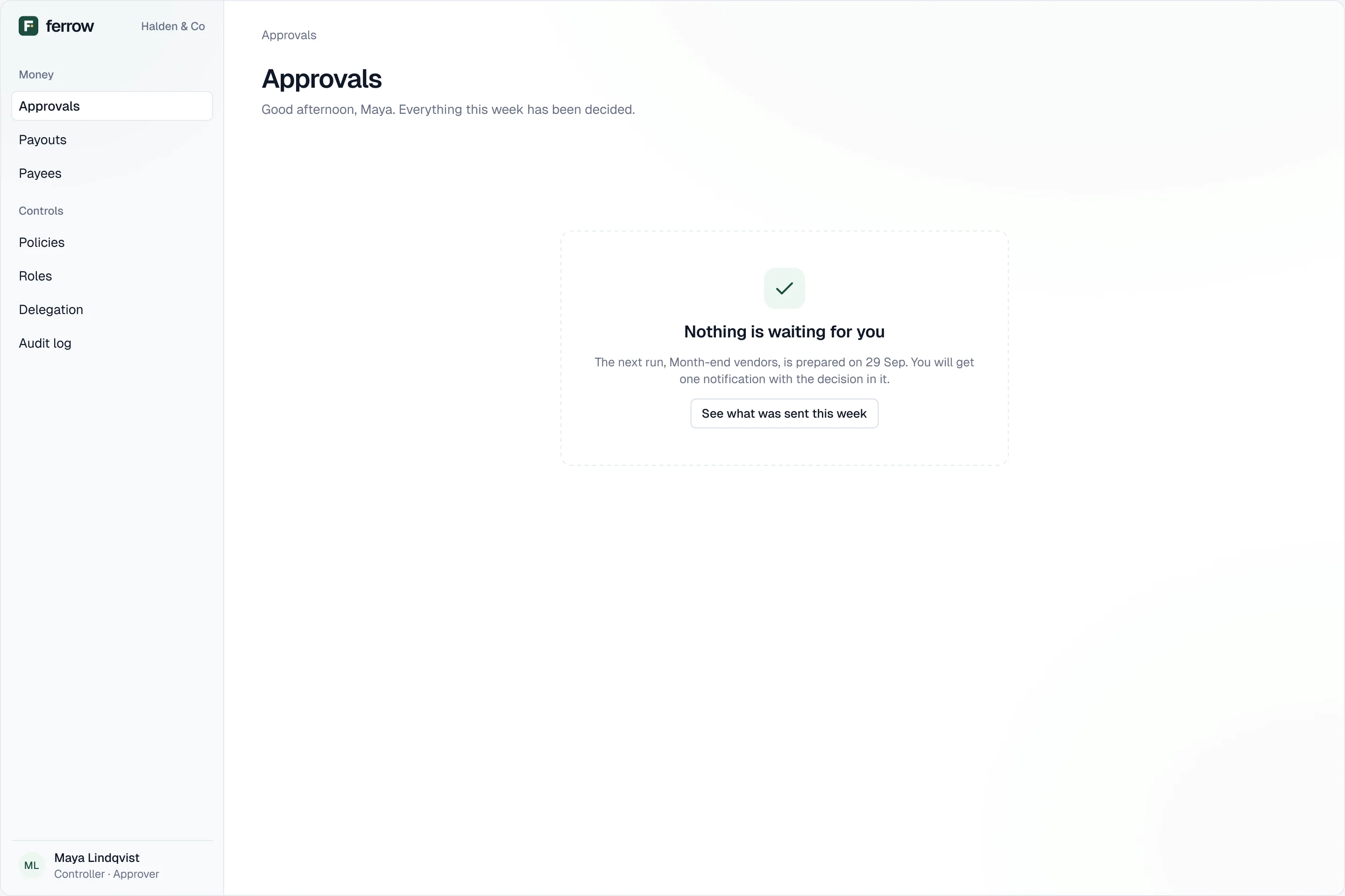 An empty approvals inbox